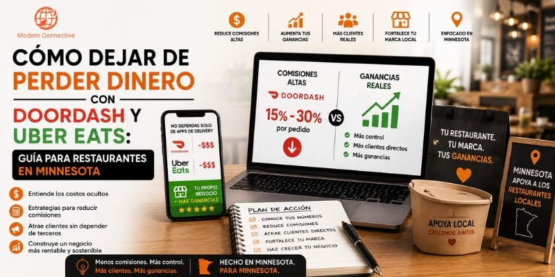 Dueño de restaurante en Minneapolis revisando las comisiones de DoorDash y Uber Eats